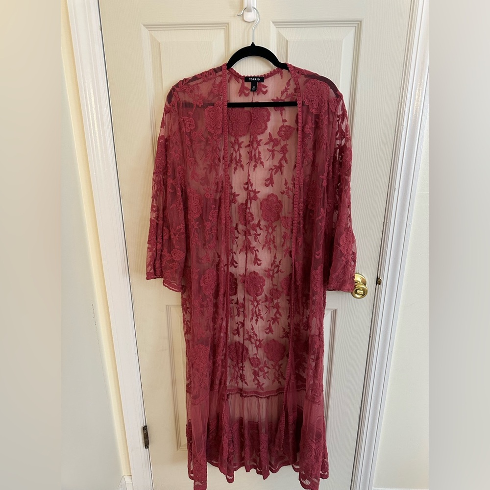 Torrid Burgundy Floral Lace Kimono